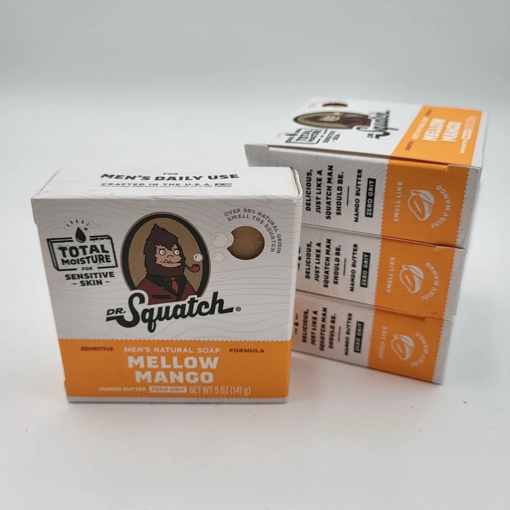 Lot of 4 Dr. Squatch Mellow Mango Men's Natural Bar Soap Zero Grit 5oz Sensitive
